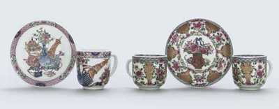 YONGZHENG (1723-35) A FAMILLE ROSE COFFEE CUP AND SAUCER; TWO COFFEE CUPS AND A RUBY-BACK SAUCER